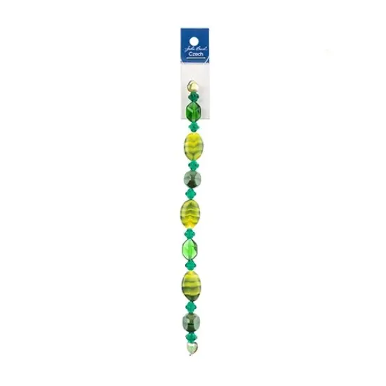 John Bead 7" Assorted Shape Czech Glass Bead Strand Back to Nature Green {3}