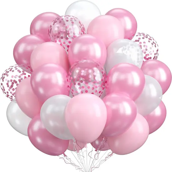 60 Packs 12 Inch Light Pink White Balloons with Confetti Balloons {1}