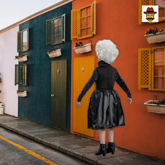 Kids Classic Little Mermaid Ursula Costume Black Velvety Dress Glitter Bodice Tentacle Skirt {3}