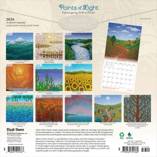 Points of Light | 2026 12 x 24 Inch (Hanging) Monthly Square Wall Calendar | Featuring the Artwork of Arthur Poulin | Plastic-Free {2}