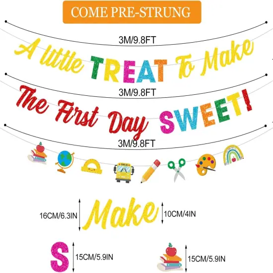 Glitter A Little Treat to Make The First Day Sweet Banner Back to School Banner Decorations First Day of School Classroom Garland Back to School Party Decorations Supplies {2}