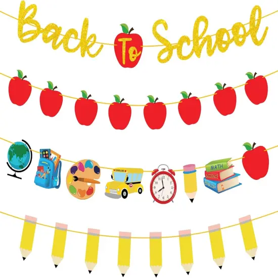 4Pcs Back to School Banner Gold {1}