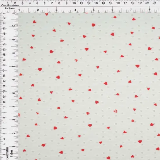 1 Yard Ivory & Red Knit Jacquard Eyelet Heart Print Fabric Stretch Polyester Spandex 58/60 Inches Wide {2}