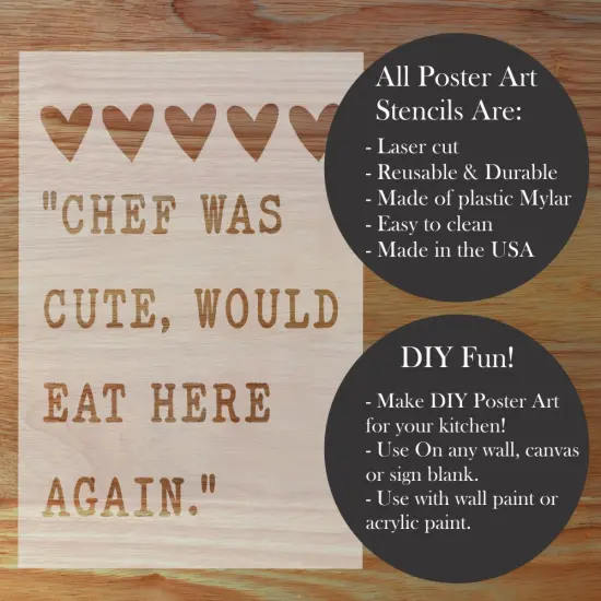 Chef Was Cute Poster Art Stencil | DIY Stencil | Chalkboard Stencil | Wall Art Stencil | Designer Stencils | {2}