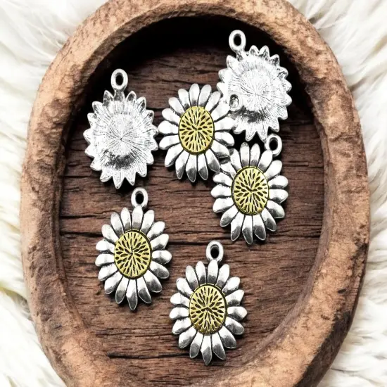 *10* 23x19mm 2 Tone Antique Silver/Gold Sunflower Charms {1}