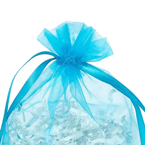 Wide Round Flat Bottom Organza Bags 6 1/2 '' X 4 '' X 7 '' for Special Occasions Turquoise {5}