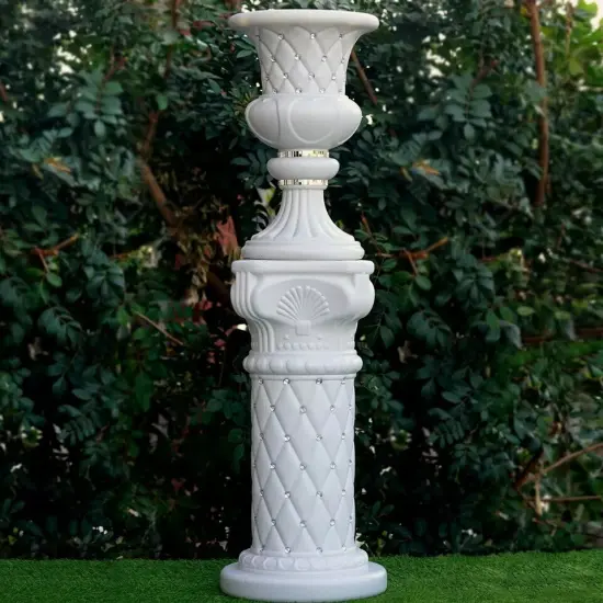 2 White 18-Inch Italian Pedestal FLOWER POTS VASES Crystal Beads Party Supplies {3}