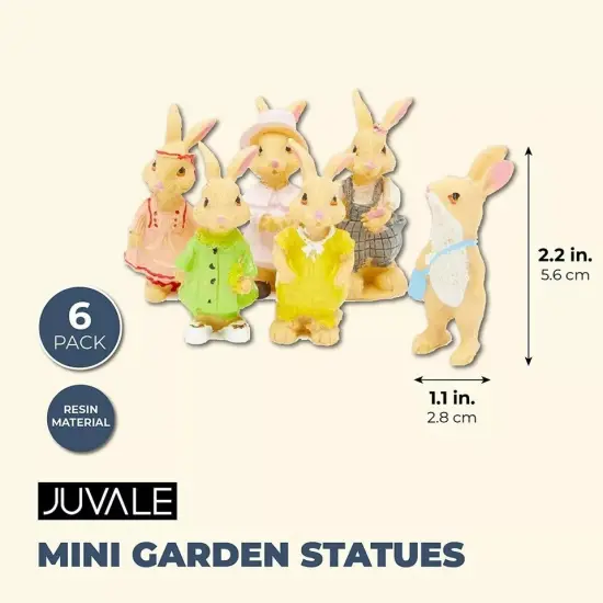 6x Easter Mini Bunny Statues for Spring Party, Garden Decorations 2.2 Inches {4}