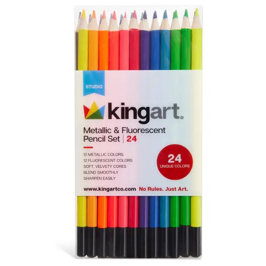 KINGART&reg; Colored Pencil Set, 24 Metallic & Neon Colors {1}