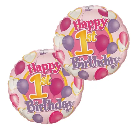 Happy 1st Birthday Pinks 18 Inch Foil Mylar Balloon {5}