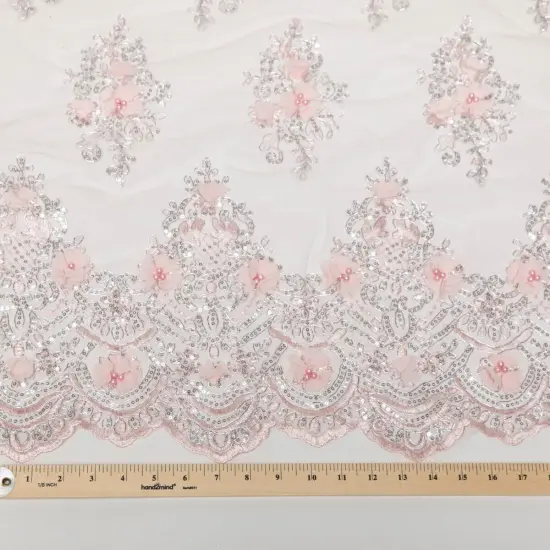 1 Yard Tulle Lace Fabric with 3D Embroidered Applique Design, 52&Prime; Wide Ivory {4}