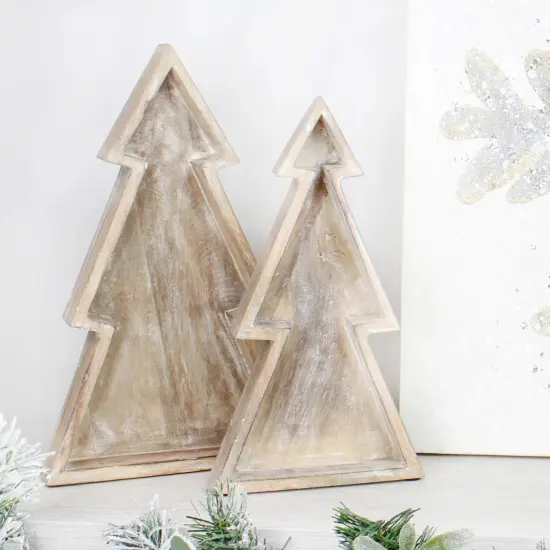 Wooden Christmas Tree Trays 2ct Nested Rustic Farmhouse Decor Brown {5}