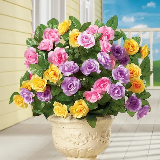Collections Etc Artificial Pastel Rose Bushes Set of 3 {1}