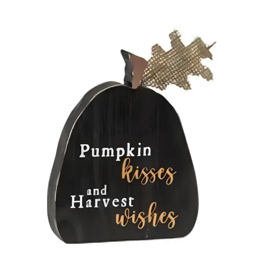 Wood Fall Pumpkin Blocks Set of 3 with Burlap Leaf Decor {4}