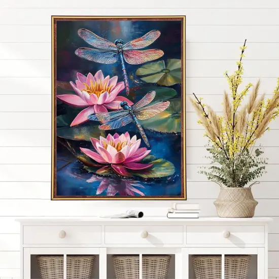 Flowers Diamond Painting Kits for Adults, DIY Lotus Dragonfly Full Round Diamo {2}