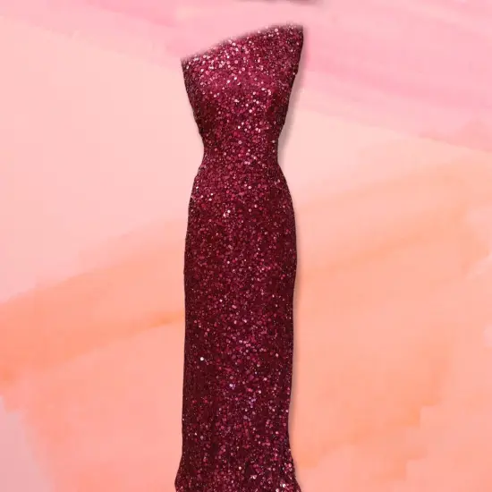 1 Yard Sequined Lace Fabric on 100% Polyester Net Mesh, Embroidered Elegant Lace Material Burgundy {5}