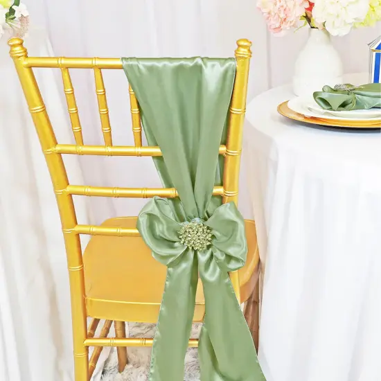 10 Pieces Sage Green Satin Chair Sashes for Rustic Wedding and Party Decor 8x108 inches {5}