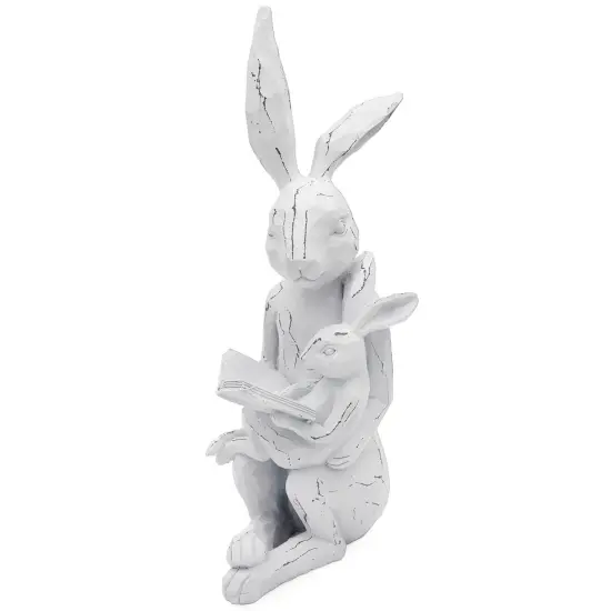 Easter Reading Rabbit Figurine with Baby Farmhouse Bunny Decor {1}