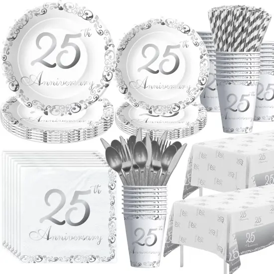 25th Anniversary Decorations Tableware - Silver {1}