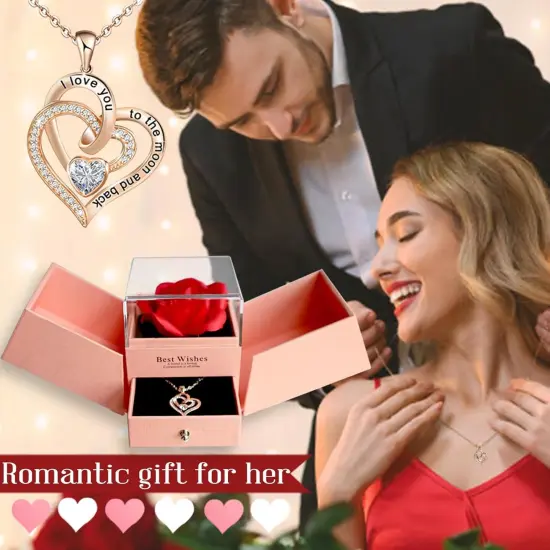 Mom Gifts, Preserved Rose Box with Heart Necklace {2}