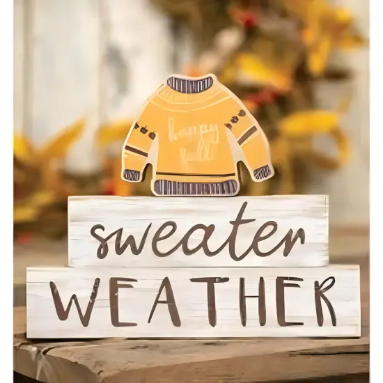 Wood Fall Blocks Set of 3 with Sweater Weather and Sweater Cutout {2}