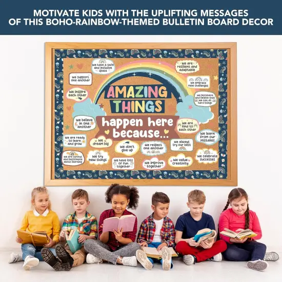 112 Pcs Cutouts Boho Rainbow Theme Bulletin Board Set {3}