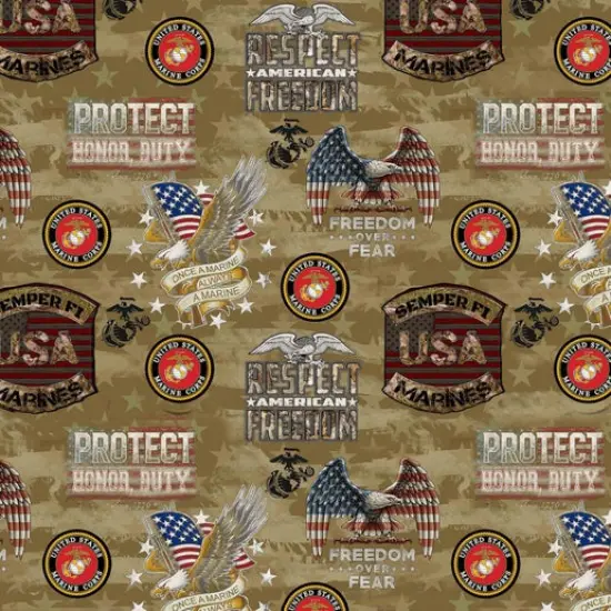 Sykel Enterprises Military Marines Camo Flag Allover Cotton Fabric by the Yard {1}