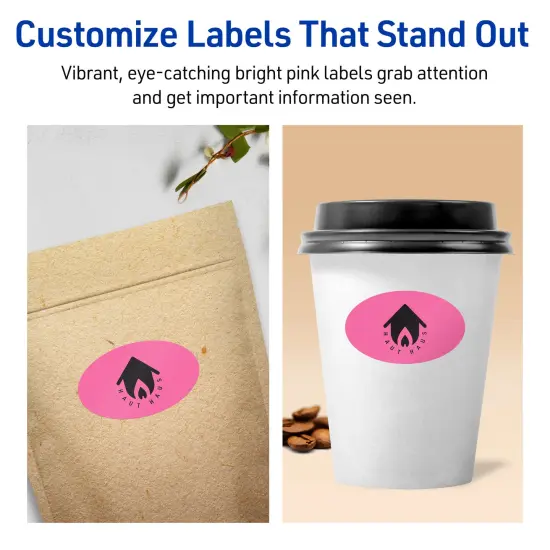 Avery Bright Pink Paper Labels, 1" x 2" Oval {3}
