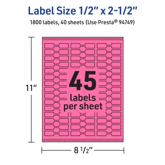 Avery Bright Pink Paper Labels, 0.5" x 2.5" Barbell {5}