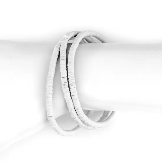 The Bead Chest Boho Stretch Bracelet, White - Stackable African Vinyl Heishi, Unisex for Men & Women {4}