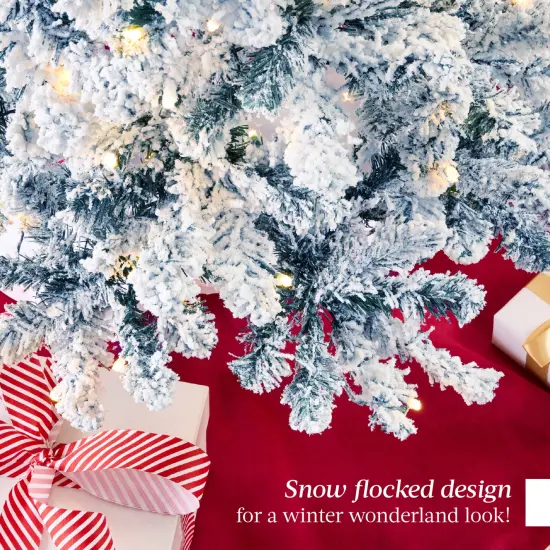 Best Choice Products Pre-Lit Ice Blue Christmas Pine Tree w/ Flocked Branches, Warm-White Lights {6}