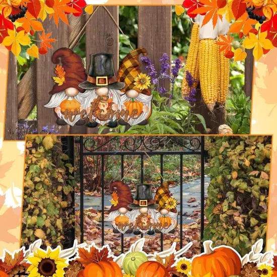 Thanksgiving Welcome Door Sign Fall Gnome Wreaths Hanging Sign {5}
