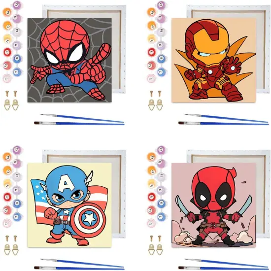 4 Pack Paint by Numbers Kit for Kids with Frame- Cartoon Painting Kits for Kids Ages 4-8, Cartoon Paint by Numbers with Frame 8x8 Inch {1}