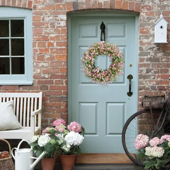 Summer 24-Inch Wreath with Sour Date Flowers and Purple Flowers, Front Door, Porch, and Patio Decoration for Home and Office {5}