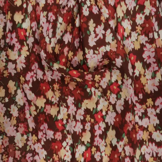 1 Yard Satin Floral Print Fabric, 57/58&Prime; Wide 100% Polyester BURGUNDY {2}