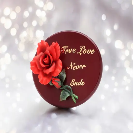 Wooden Wall Plaque with Ceramic Red Rose Flower, Gift for Her, Home Decor, Wedding Anniversary Gift {3}