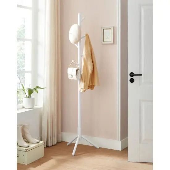 Modern Solid Wood Coat Rack with 8 Hanging Hooks White {1}