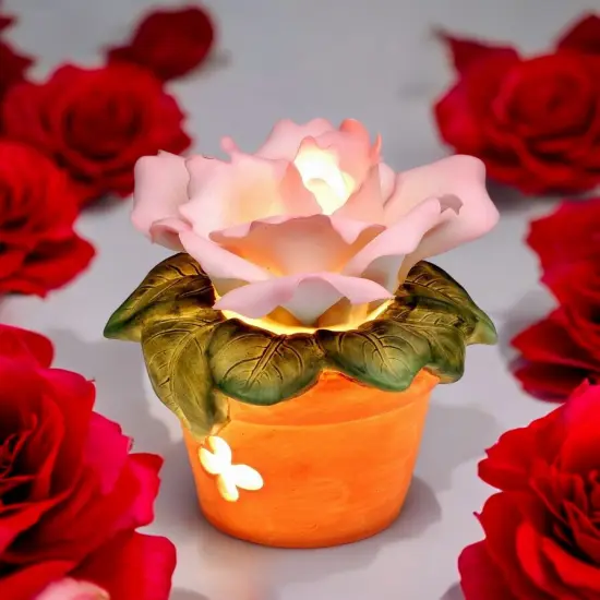 Ceramic Pink Rose in Pot Nightlight, Home Decor, Gift for Her, Gift for Mom, Romantic Decor {2}