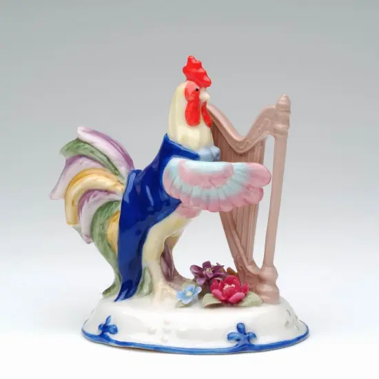 Ceramic Rooster Playing Harp Figurine, Musician Gift, Rooster Lover Gift, Farmhouse Decor {3}