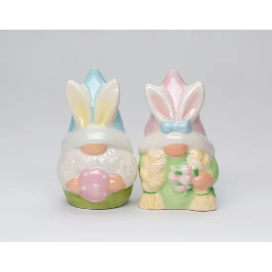 Ceramic Easter Bunny Gnome Holding Egg Salt and Pepper Shakers, Easter Decor, Fairy Garden Decor, Spring Decor, Gnome Collector Gift {2}