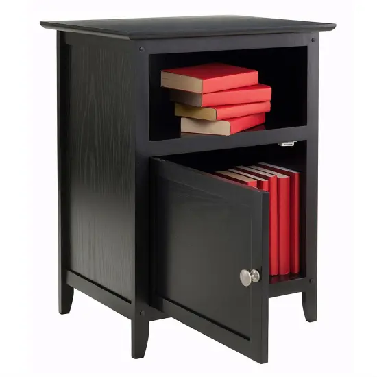 Wood Shaker End Table Nightstand with Shelf and Storage Cabinet Black {2}