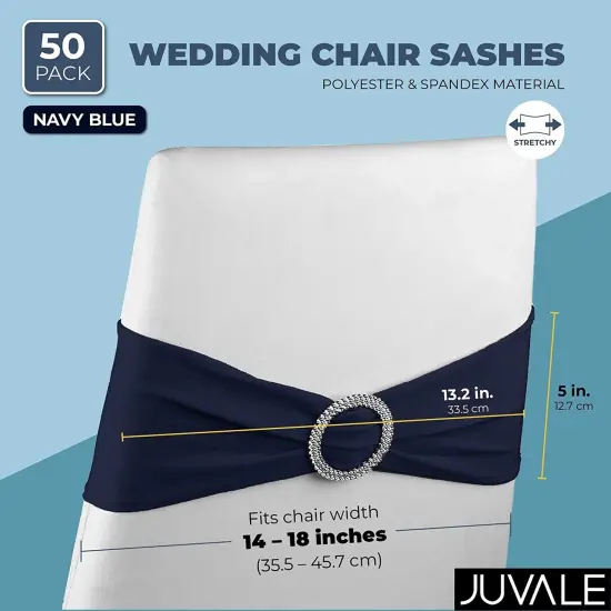 Navy Blue Chair Sashes with Silver Buckles for Wedding Reception, Baby Shower, Birthday Party, Fits 13.5- to 16.5-Inch Chair Backs (50 Pack) Multicolor {2}