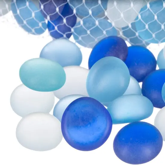 Flat Marbles Vase Filler - 0.68 Lb (70 pcs) Aqua White & Cobalt Glass Pebbles Vases - Clear Glass Stones for Vases - Flat Glass Marble for craft and Home d&eacute;cor - Aquarium Glass Marble filler {3}