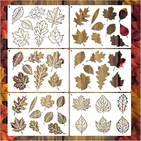 (6 Falls Leaves) -Fall Leaf Stencils for Painting on Wood Hello Autumn Leaves {1}