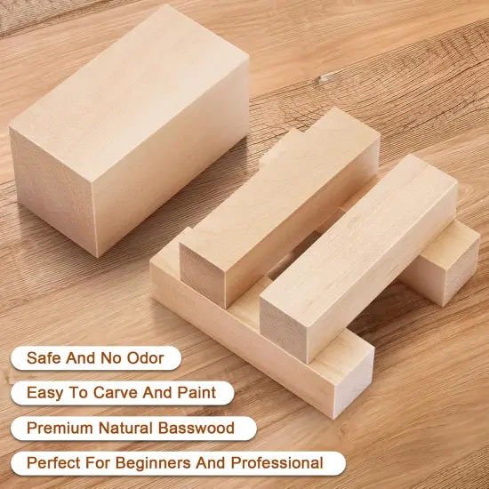 7 Pcs Basswood Blocks - 2 Sizes (4x1x1 & 4x2x2 Inches) {3}