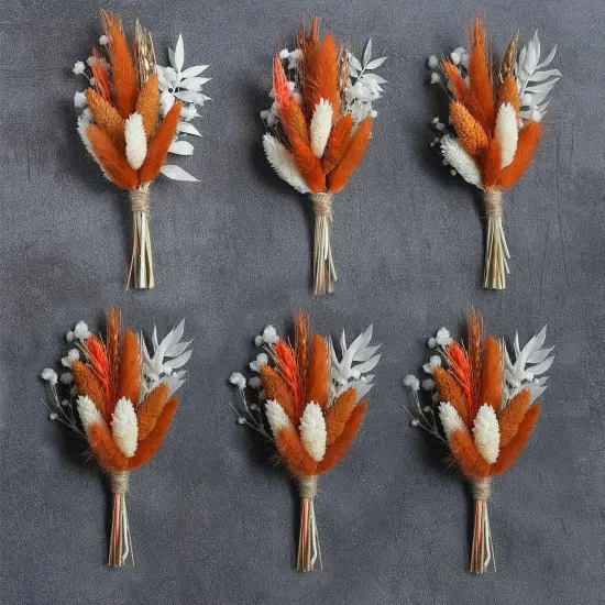 Dried Flower Bouquet (Pack of 6), Fall Dried Flower Bouquet, boutonnieres for Groom and Groomsmen. {1}