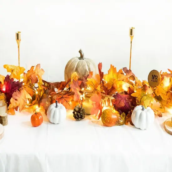 2 Pack Fall Maple Lighted Leaf Garland - 5.9Ft/Piece - 40 LED (Orange) {4}