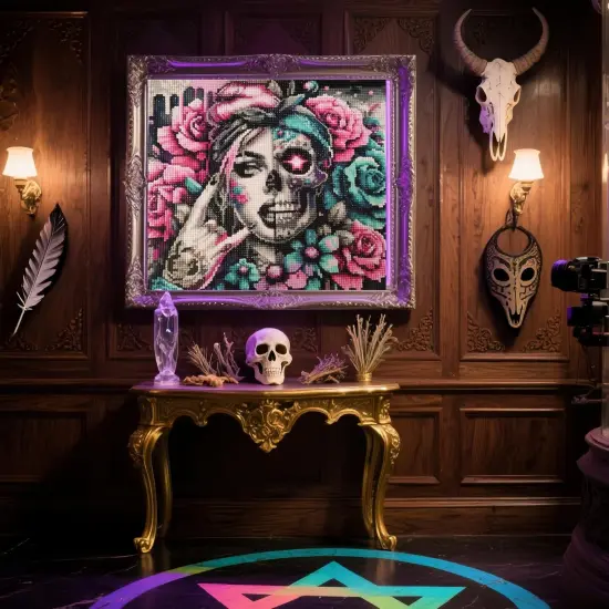 5D Skull Flower Diamond Painting Kits - 13.7x13.7 Inch {2}