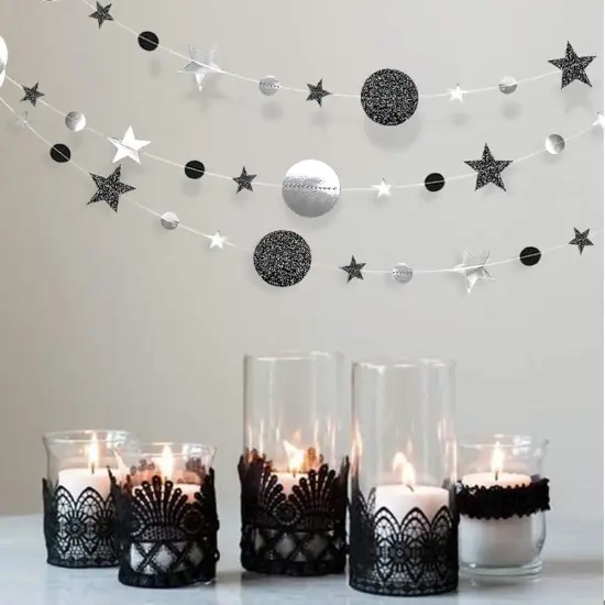 Halloween Star Gothic Party Garland Decoration - Black Silver {5}