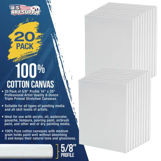 16 x 20 inch Stretched Canvas Super Value 20-Pack - Triple Primed Professional Artist Quality White Blank 5/8" Profile, 100% Cotton {2}